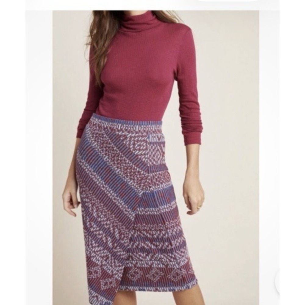 Anthropologie Maeve Carolina Knit Faux Wrap Midi Pencil Skirt Size XL Tribal